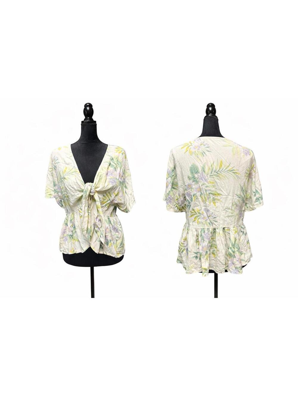 American Eagle Floral Tie Front Peplum Top XL Short Sleeve Boho Women’s Shirt